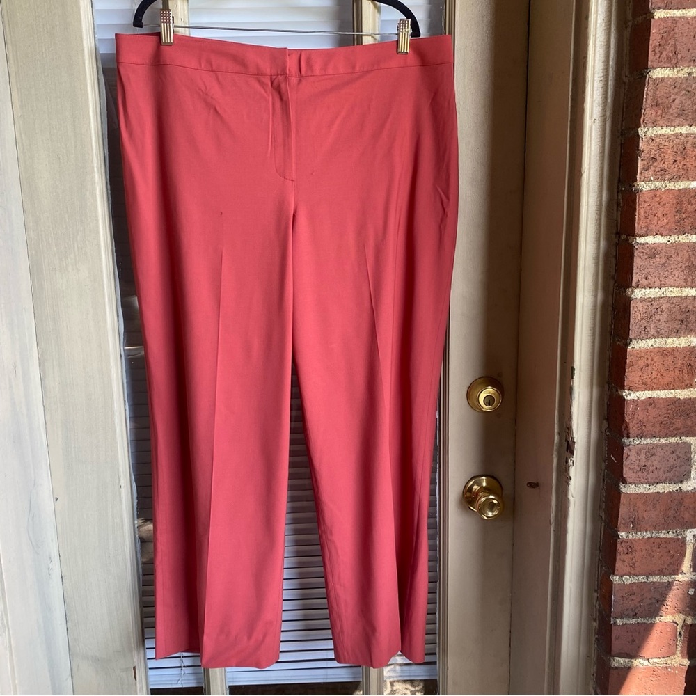 St. John Wool Light Salmon/Coral Straight Leg Trousers Mid Rise Lightweight